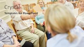  Presentation with group training - Beautiful presentation theme featuring group-of-discreet-seniors backdrop and a lemonade colored foreground