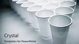  Presentation with recycle plastic - Amazing PPT layouts having group of disposable plastic cup backdrop and a light gray colored foreground