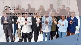  Presentation with corporate - Colorful presentation design enhanced with group-of-diverse-corporate-employees backdrop and a mint green colored foreground