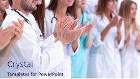  Presentation with joint - PPT theme having group-of-diverse-doctors-applauding background and a sky blue colored foreground