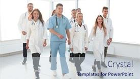  Presentation with stepping - Colorful slide set enhanced with group-of-diverse-doctors-confidently backdrop and a lemonade colored foreground