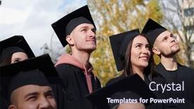  Presentation with diverse students - Beautiful PPT theme featuring group-of-diverse-international-graduating backdrop and a wine colored foreground