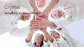  Presentation with diverse medical - Presentation design featuring group-of-diverse-medical-professionals background and a coral colored foreground