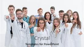  Presentation with diverse medical - Cool new PPT theme with group-of-diverse-medical-professionals backdrop and a sky blue colored foreground