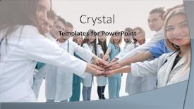  Presentation with diverse medical - Cool new PPT layouts with group-of-diverse-medical-professionals backdrop and a light gray colored foreground
