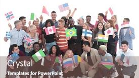  Presentation with diverse people - Audience pleasing presentation theme consisting of group-of-diverse-people-standing backdrop and a violet colored foreground