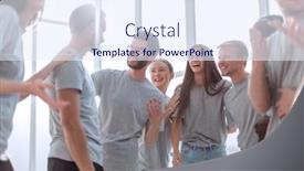  Presentation with group - Slide deck featuring group-of-diverse-young-men background and a sky blue colored foreground