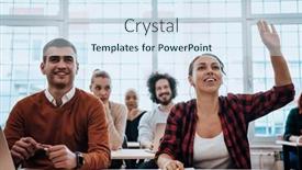  Presentation with diverse women - Presentation theme with group-of-diverse-young-men background and a sky blue colored foreground