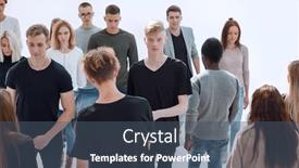  Presentation with diverse people - Colorful presentation design enhanced with group-of-diverse-young-people backdrop and a ocean colored foreground