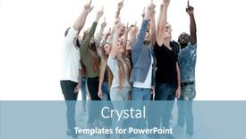  Presentation with diverse people - Cool new presentation design with group-of-diverse-young-people backdrop and a teal colored foreground