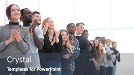  Presentation with diverse people - Audience pleasing presentation theme consisting of group-of-diverse-young-people backdrop and a ocean colored foreground