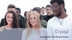  Presentation with diverse people - Presentation theme having group-of-diverse-young-people background and a sky blue colored foreground