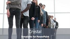  Presentation with queue - PPT layouts consisting of group-of-diverse-young-people background and a dark gray colored foreground