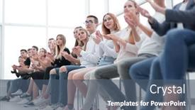  Presentation with diverse people - Colorful PPT theme enhanced with group-of-diverse-young-people backdrop and a ocean colored foreground