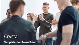  Presentation with round table - Theme having group-of-diverse-young-people background and a tawny brown colored foreground