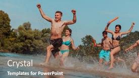  Presentation with water river - Slide deck with group-of-diverse-young-people background and a violet colored foreground