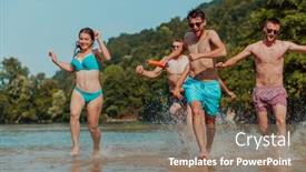  Presentation with water river - Presentation featuring group-of-diverse-young-people background and a coral colored foreground