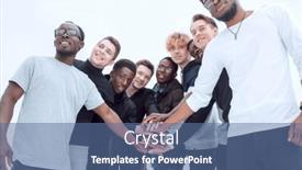  Presentation with people unity - PPT theme having group-of-diverse-young-people background and a ocean colored foreground