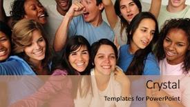  Presentation with diverse people - Beautiful theme featuring group of diverse young people backdrop and a coral colored foreground