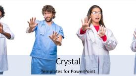  Presentation with panic - PPT theme enhanced with group of doctor nurse background and a light blue colored foreground