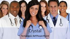  Presentation with nurses - Cool new presentation design with group of doctors and nurses backdrop and a light blue colored foreground