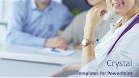  Presentation with nurses - Presentation enhanced with group-of-doctors-and-nurses background and a sky blue colored foreground