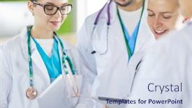  Presentation with nurses - Audience pleasing PPT theme consisting of group-of-doctors-and-nurses backdrop and a sky blue colored foreground