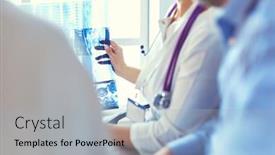  Presentation with nurses - Colorful slide deck enhanced with group-of-doctors-and-nurses backdrop and a light blue colored foreground