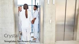  Presentation with nurses - Audience pleasing presentation theme consisting of group-of-doctors-and-nurses backdrop and a light gray colored foreground