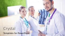  Presentation with nurses - Slide deck having group-of-doctors-and-nurses background and a sky blue colored foreground