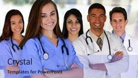 Presentation with icu nurse hospital patients - Colorful presentation theme enhanced with group of doctors and nurses backdrop and a light blue colored foreground