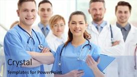  Presentation with nurses - Slides consisting of group of doctors and nurses background and a light blue colored foreground