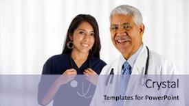  Presentation with nurses - Slide set enhanced with group of doctors and nurses background and a light blue colored foreground