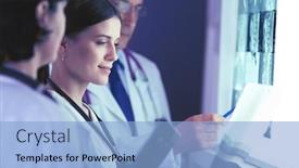  Presentation with diagnosis - Beautiful PPT theme featuring group-of-doctors-examining-x backdrop and a light blue colored foreground