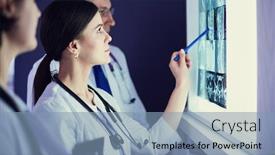  Presentation with clinic - Presentation theme with group-of-doctors-examining-x background and a light blue colored foreground