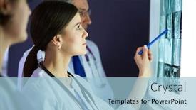  Presentation with diagnosis - Presentation design enhanced with group-of-doctors-examining-x background and a light blue colored foreground