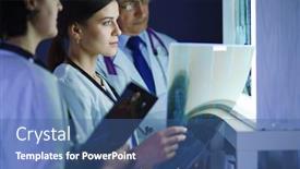  Presentation with diagnosis - Colorful presentation theme enhanced with group-of-doctors-examining-x backdrop and a ocean colored foreground