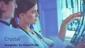  Presentation with diagnosis - Audience pleasing theme consisting of group-of-doctors-examining-x backdrop and a light blue colored foreground