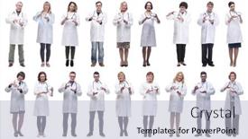  Presentation with group - Presentation theme consisting of group-of-doctors-holding-jar background and a light blue colored foreground