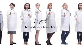  Presentation with group - Presentation design having group-of-doctors-holding-jar background and a light gray colored foreground