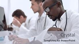  Presentation with electronics laboratory - Beautiful PPT theme featuring group-of-doctors-sitting backdrop and a lemonade colored foreground