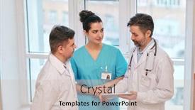  Presentation with statistics - PPT theme consisting of group-of-doctors-standing background and a soft green colored foreground