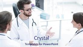  Presentation with instruction - Audience pleasing presentation theme consisting of group of doctors talking backdrop and a sky blue colored foreground