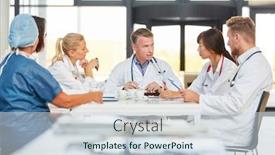  Presentation with team training - Slide deck with group of doctors with nurses in training in a team meeting background and a sky blue colored foreground