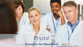  Presentation with medical training - Colorful PPT theme enhanced with group of doctors at a medical training or training hear a presentation backdrop and a sky blue colored foreground
