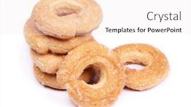  Presentation with donuts - Beautiful presentation theme featuring group-of-dried-donuts-ring backdrop and a white colored foreground