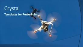  Presentation with drones - Beautiful presentation theme featuring group-of-drones-fly-through backdrop and a ocean colored foreground