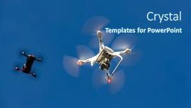  Presentation with drones - PPT theme with group-of-drones-fly-through background and a ocean colored foreground