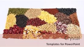  Presentation with raw material - Slides having group-of-dry-organic-cereal background and a coral colored foreground