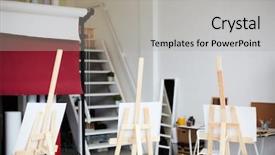  Presentation with contemporary art - Cool new slide deck with group of easels in contemporary backdrop and a light gray colored foreground